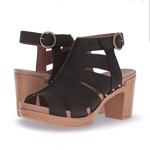 Dansko Demetra Nubuck‎ Leather Heeled Sandals Gladiator Black Size 7.5-8 Boho